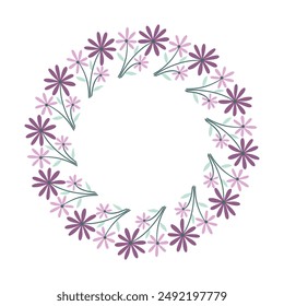 Cute kawaii purple floral flower wreath frame