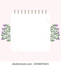 Cute kawaii purple floral notepad memo pad and social media background