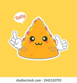 cute and kawaii quesadilla character. mexican food flat design illustration. Hand drawn cute emoji. Vector flat emoticon illustration of Mexican fast food. Spices traditional food