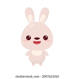 Cute Kawaii Rabbit. Awesome Cartoon.Funny Bunny. Vector Illustration.