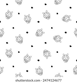 Cute kawaii rabbit with bag. Seamless pattern. Coloring Page. Cartoon animals character. Funny bunny. Hand drawn style. Vector drawing. Design ornaments.