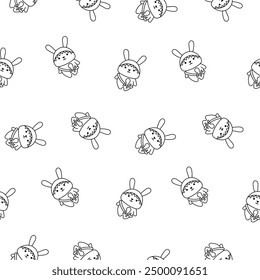 Cute kawaii rabbit with bag. Seamless pattern. Coloring Page. Cartoon animals character. Funny bunny. Hand drawn style. Vector drawing. Design ornaments.