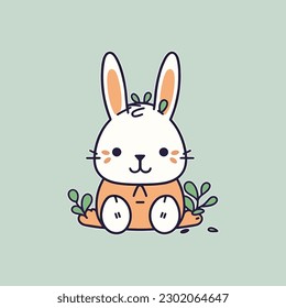 Cute kawaii rabbit bunny cartoon easter cutevector illustration