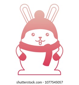 cute kawaii rabbit cartoon wearing warm hat and scarf gloves