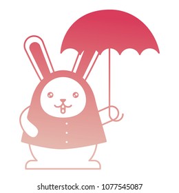 cute kawaii rabbit cartoon wearing coat with umbrella