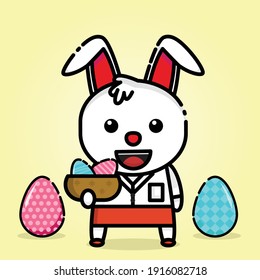 cute kawaii rabbit character with easter eggs design