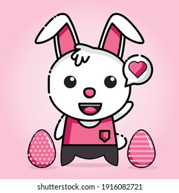cute kawaii rabbit character with easter eggs design