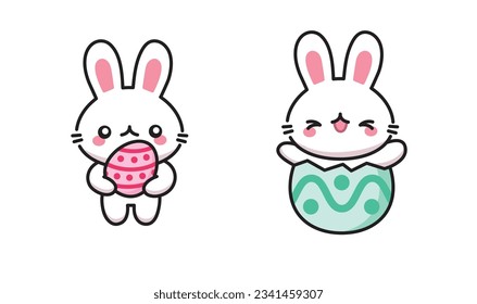 Cute Kawaii Rabbit Easter Egg Sticker Clipart 