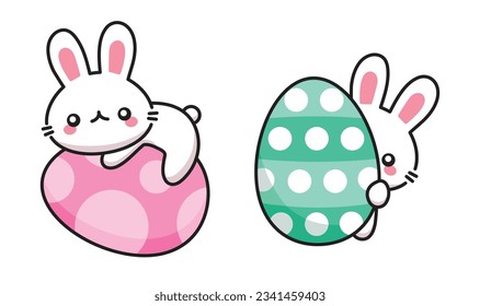 Cute Kawaii Rabbit Easter Egg Sticker Clipart 