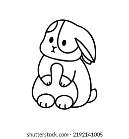 Cute kawaii rabbit. Farm animal, flat design. Hand drawn linear illustration. Vector on isolated background. For printing on paper and fabric, children's illustration