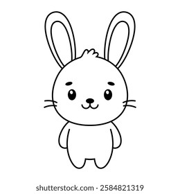Cute kawaii rabbit vector illustration. Adorable baby bunny cartoon. Outline drawing for coloring book and creative design projects.