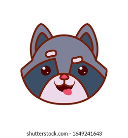 Cute kawaii raccoon cartoon line and fill style icon design, Animal zoo life nature character childhood and adorable theme Vector illustration