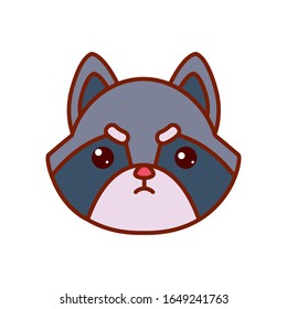 Cute kawaii raccoon cartoon line and fill style icon design, Animal zoo life nature character childhood and adorable theme Vector illustration
