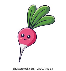 Cute Kawaii Radish cartoon icon illustration. Food vegetable flat icon concept isolated