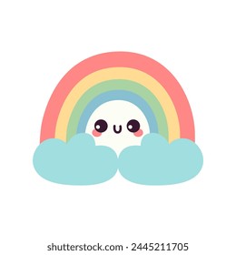 lindo diseño de Plantilla de Ilustración vectorial de arco iris kawaii