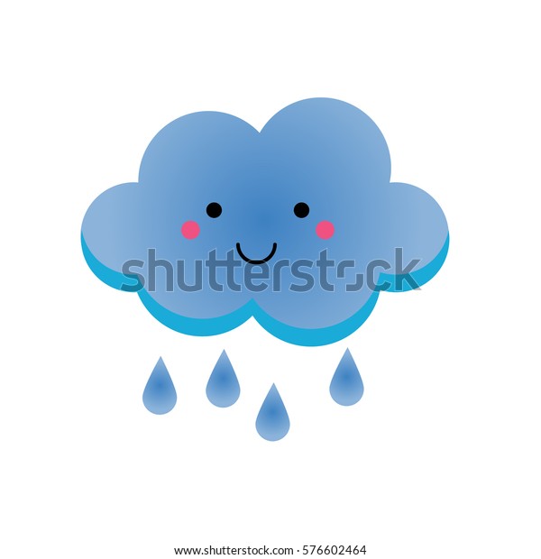 Cute Kawaii Rainy Cloud Character Vector Stock Vector (Royalty Free ...