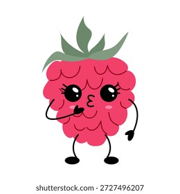 Cute kawaii raspberry fruit character illustration