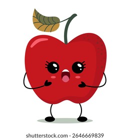 Cute kawaii red apple with big eyes and happy face