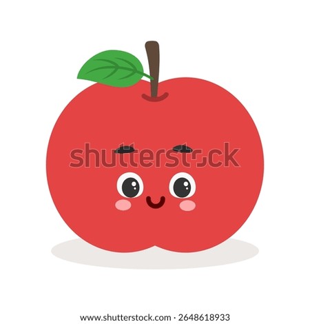 Cute kawaii red apple with happy face – cartoon fruit vector illustration for kids