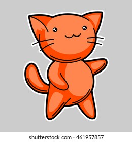 Cute kawaii red cat. Sticker for fun