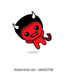 cute kawaii red devil character logo icon design vector illustration