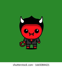 cute kawaii red devil character logo icon design vector illustration