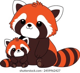 Lindo panda rojo kawaii y Ilustración vectorial de personaje de dibujos animados de bebé. Animal salvaje, arte del Clip del día de las madres