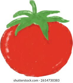 cute kawaii red tomato doodle crayon illustration kids eat healthy food organice fresh vegetables ingredient salad soup isolated on white digital sticker clipart