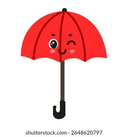 Cute kawaii red umbrella with smiling face – cartoon weather object vector for kids