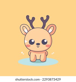 Cute kawaii reindeer chibi  mascot vector cartoon style