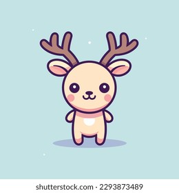 Cute kawaii reindeer chibi  mascot vector cartoon style