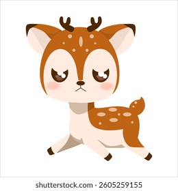 Cute kawaii reindeer holiday illustration. Сute animal face design for kids.  Illustration of cute reindeer isolated on white