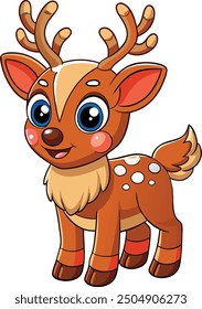 Cute Kawaii Reindeer Merry Christmas Vector Cartoon Illustration