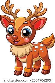 Cute Kawaii Reindeer Merry Christmas Vector Cartoon Illustration