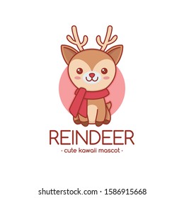 Cute kawaii reindeer vector logo template