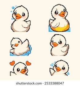 Cute Kawaii Retro Pixel Game Pato Etiqueta Emoticon Mascota Avatar