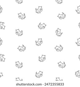 Cute kawaii rhino. Seamless pattern. Coloring Page. Cartoon funny rhinoceros. Animal character. Hand drawn style. Vector drawing. Design ornaments.