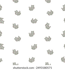 Nettes Kawaii-Nashorn. Nahtloses Muster. Cartoon lustiges Nashorn. Tierischer Charakter. Handgezeichneter Stil. Vektorgrafik zeichnen. Design Ornamente.