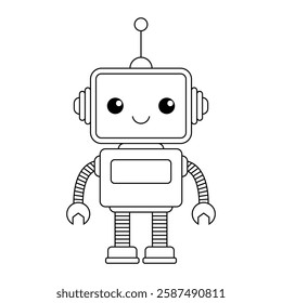 Cute kawaii robot vector illustration. Adorable cartoon outline for coloring book, kids activities, and technology design.