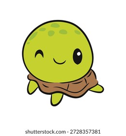 Cute Kawaii Round Turtle Smiling Cartoon Illustration
