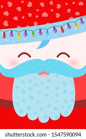 Cute Kawaii Santa Claus Close Up. Christmas Garland. Simple Bright Vector Illustration For Cards, Invitations, Stickers, Gifts.