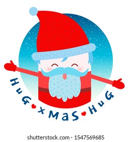 Cute Kawaii Santa Claus With Open Arms. Christmas Hugs. Simple Isolated Vector Illustration For Cards, Invitations, Stickers, Gifts.