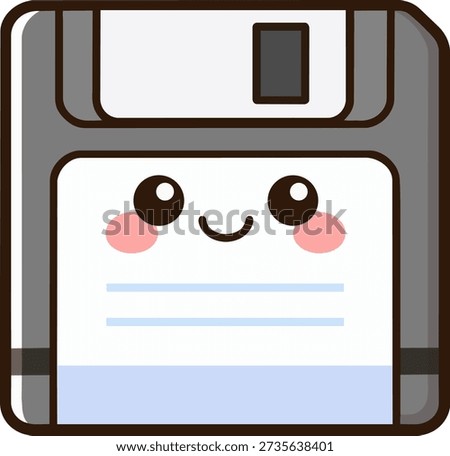 Cute kawaii save floppy disk icon character flat vector illustration isolated on white background.