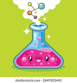 Cute kawaii science and chemistry cartoon character illustration