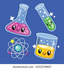 Cute kawaii science and chemistry element vector illustration