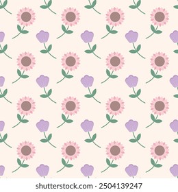 Cute kawaii seamless pastel floral flower pattern background