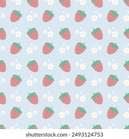 Cute kawaii seamless strawberry pattern background design