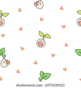 Cute kawaii seed with roots. Seamless pattern. Bean sprout. Cartoon plant gardening characters. Hand drawn style. Vector drawing. Design ornaments.