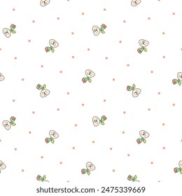 Cute kawaii seed with roots. Seamless pattern. Bean sprout. Cartoon plant gardening characters. Hand drawn style. Vector drawing. Design ornaments.