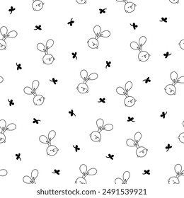 Cute kawaii seed with roots. Seamless pattern. Coloring Page. Bean sprout. Cartoon plant gardening characters. Hand drawn style. Vector drawing. Design ornaments.
